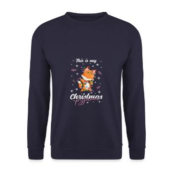 Fuchs Pyjama Weihnachten Schlafen - Unisex Pullover - Navy - Vorne - Alina (178cm) & Michal (187cm)