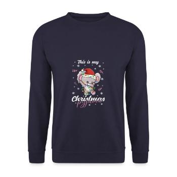 Elefant Pyjama Weihnachten Schlafen - Unisex Pullover - Navy - Vorne - Alina (178cm) & Michal (187cm)