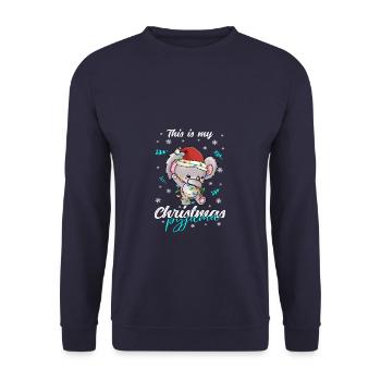 Elefant Pyjama Weihnachten Schlafen - Unisex Pullover - Navy - Vorne - Alina (178cm) & Michal (187cm)