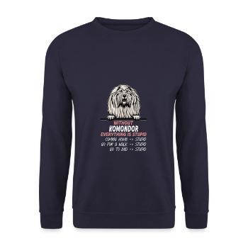 Ohne Komondor ist alles doof - Unisex Pullover - Navy - Vorne - Alina (178cm) & Michal (187cm)