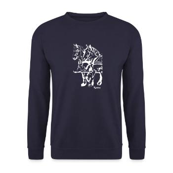 gespannkaltblutweiss - Unisex Pullover - Navy - Vorne - Alina (178cm) & Michal (187cm)