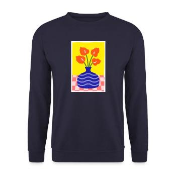 Abstract Art Blue Pot and Flower Retro Style - Unisex Sweatshirt - navy - Front - Alina (178cm) & Michal (187cm)