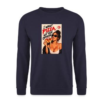 Pizza statt Meinung – Statement - Unisex Pullover - Navy - Vorne - Alina (178cm) & Michal (187cm)