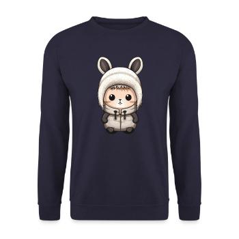 Hase Winter Comic - Unisex Pullover - Navy - Vorne - Alina (178cm) & Michal (187cm)