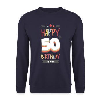Alles Gute zum 50. Geburtstag - Unisex Pullover - Navy - Vorne - Alina (178cm) & Michal (187cm)
