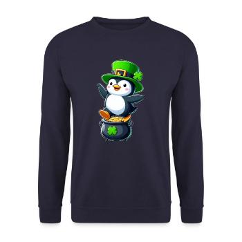 St. Patrick's Day Pinguin Zylinder Kleeblatt - Unisex Pullover - Navy - Vorne - Alina (178cm) & Michal (187cm)