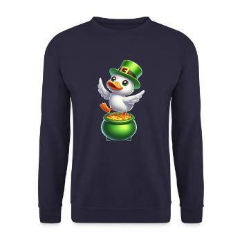 Süße St. Patrick's Day Ente Zylinder Kleeblatt - Unisex Pullover - Navy - Vorne - Alina (178cm) & Michal (187cm)