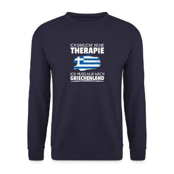 Keine Therapie Muss Nur Nach Griechenland Sprüche - Unisex Pullover - Navy - Vorne - Alina (178cm) & Michal (187cm)