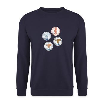 Insignes de natation Hippocampes nageurs libres - Sweat-shirt Unisexe - marine - Devant - Alina (178cm) & Michal (187cm)