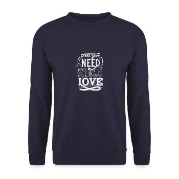 Alles was du brauchst ist Liebe - Unisex Pullover - Navy - Vorne - Alina (178cm) & Michal (187cm)