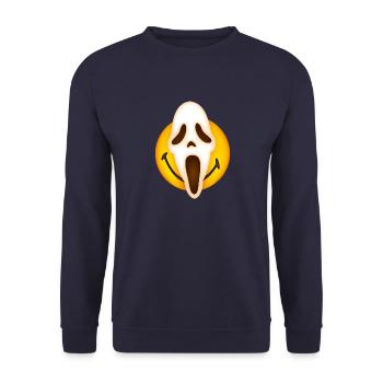 Smiley Scream Mask - Unisex Pullover - Navy - Vorne - Alina (178cm) & Michal (187cm)