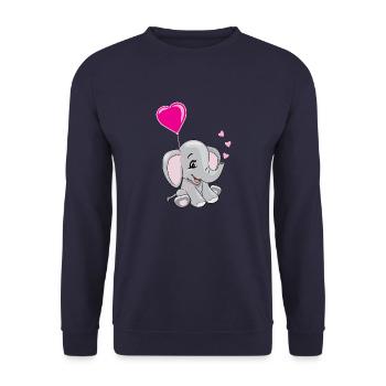 Karikatur lächelnder Elefant, der einen Ballon hält - Unisex Pullover - Navy - Vorne - Alina (178cm) & Michal (187cm)