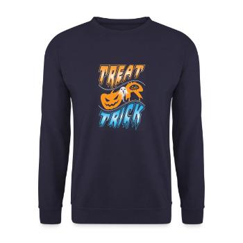 Happy Halloween Grusel Monster Spuk Horror Schreck - Unisex Pullover - Navy - Vorne - Alina (178cm) & Michal (187cm)