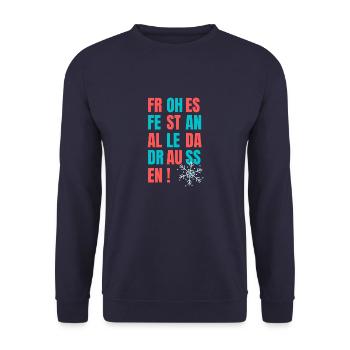 Frohes Fest an alle - Unisex Pullover - Navy - Vorne - Alina (178cm) & Michal (187cm)