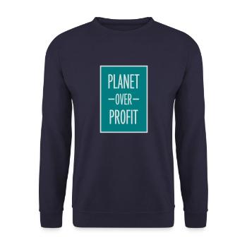 planet over profit quote - Unisex Sweatshirt - navy - Front - Alina (178cm) & Michal (187cm)