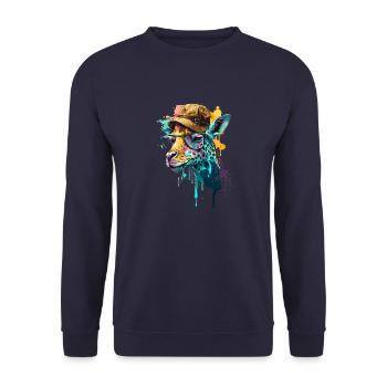 Tête de girafe colorée avec chapeau et lunettes tendance - Sweat-shirt Unisexe - marine - Devant - Alina (178cm) & Michal (187cm)
