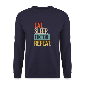 Eat Sleep tiktok Retro-Vintage-Farben wiederholen - Unisex Pullover - Navy - Vorne - Alina (178cm) & Michal (187cm)