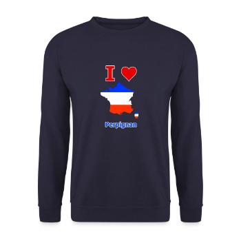 Frankreichkarte Flagge mit der Stadt Perpignan - Unisex Pullover - Navy - Vorne - Alina (178cm) & Michal (187cm)