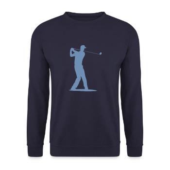 Golfspieler Silhouette - Abschlag Golf - Unisex Pullover - Navy - Vorne - Alina (178cm) & Michal (187cm)