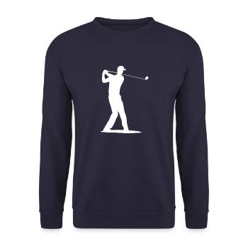 Golfspieler Silhouette - Abschlag Golf - Unisex Pullover - Navy - Vorne - Alina (178cm) & Michal (187cm)