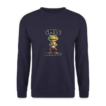Smile Frosch Namaste - Unisex Pullover - Navy - Vorne - Alina (178cm) & Michal (187cm)