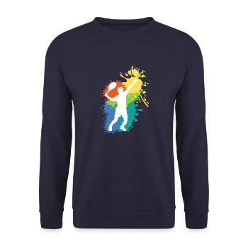 Schöne Tennis Grafik Design Geschenkidee - Unisex Pullover - Navy - Vorne - Alina (178cm) & Michal (187cm)