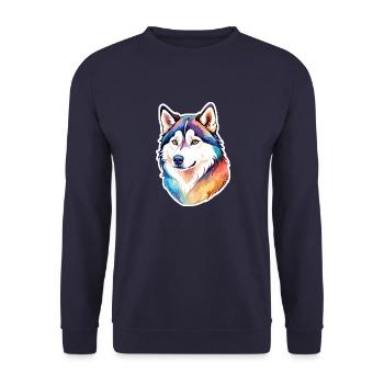 Siberian Husky Watercolors - Unisex Sweatshirt - navy - Front - Alina (178cm) & Michal (187cm)