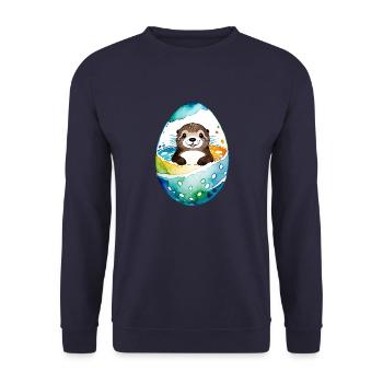 Otter Ostern Wasserfarben - Unisex Pullover - Navy - Vorne - Alina (178cm) & Michal (187cm)