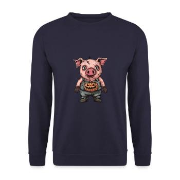 Schwein Halloween Lustig Zombie - Unisex Pullover - Navy - Vorne - Alina (178cm) & Michal (187cm)