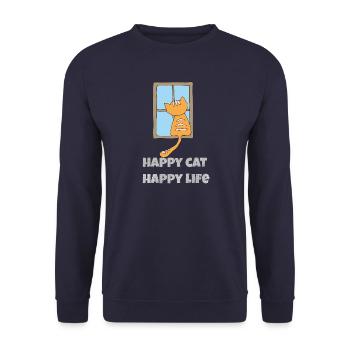 Happy Cat Happy Life - Unisex Sweatshirt - navy - Front - Alina (178cm) & Michal (187cm)