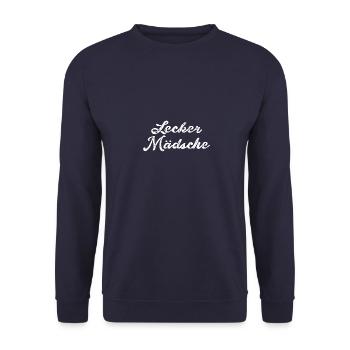 lecker mädsche,mädchen,köln,typo,schrift - Unisex Pullover - Navy - Vorne - Alina (178cm) & Michal (187cm)