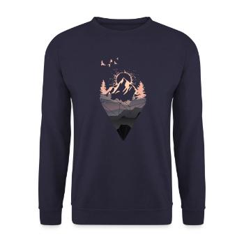 Sonnenaufgang / Sunrise Motiv Style schwarz rosa - Unisex Pullover - Navy - Vorne - Alina (178cm) & Michal (187cm)
