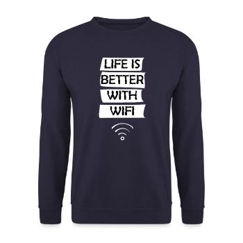 Life is better with wifi - Unisex Sweatshirt - navy - Front - Alina (178cm) & Michal (187cm)