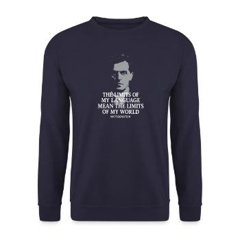 Zitat von Wittgenstein - Unisex Pullover - Navy - Vorne - Alina (178cm) & Michal (187cm)