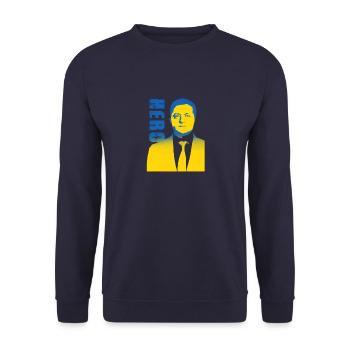 Hero. Ukraine, Zelensky, Zelinsky, Zelenskyi, - Unisex Sweatshirt - navy - Front - Alina (178cm) & Michal (187cm)