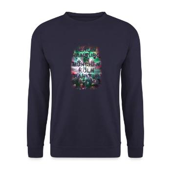 städte,bunt,berlin,köln,hamburg,graffiti,deutsch - Unisex Pullover - Navy - Vorne - Alina (178cm) & Michal (187cm)