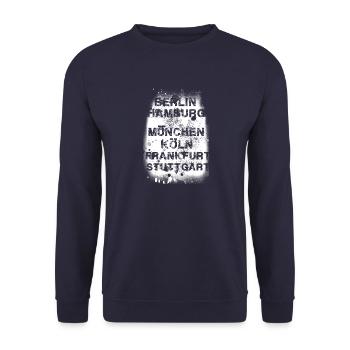 weiss,deutsche städte,frankfurt,berlin,hamburg - Unisex Pullover - Navy - Vorne - Alina (178cm) & Michal (187cm)