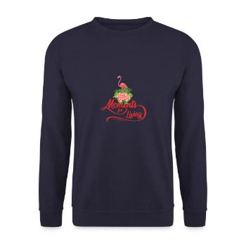 Pink flamingo with pink flowers on green - Unisex Pullover - Navy - Vorne - Alina (178cm) & Michal (187cm)