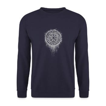 Wikinger Runen Tribal Tattoo Viking Odin - Unisex Pullover - Navy - Vorne - Alina (178cm) & Michal (187cm)