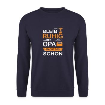 Bleib ruhig - der Opa macht das schon - Unisex Pullover - Navy - Vorne - Alina (178cm) & Michal (187cm)