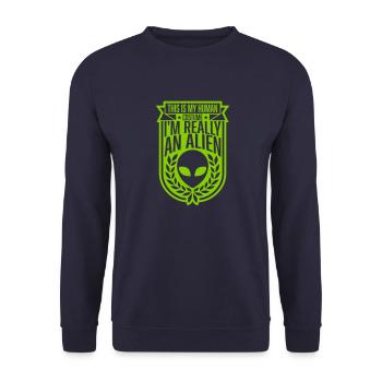 human costume alien quote - Unisex Sweatshirt - navy - Front - Alina (178cm) & Michal (187cm)