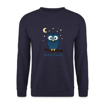 Nachteule Eule Nacht Sterne Mond - Unisex Pullover - Navy - Vorne - Alina (178cm) & Michal (187cm)