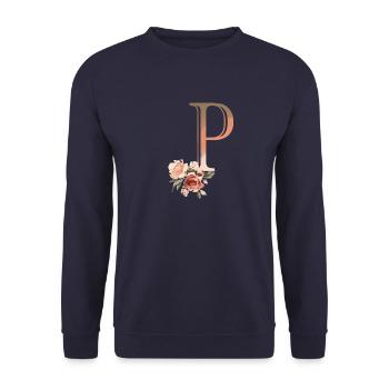 Lettre P avec fleurs - Sweat-shirt Unisexe - marine - Devant - Alina (178cm) & Michal (187cm)