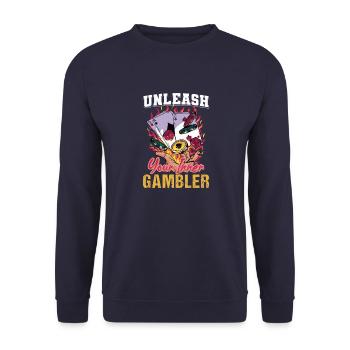 Gambling Glückspiel Kasino Vintage Gambler Sprüche - Unisex Pullover - Navy - Vorne - Alina (178cm) & Michal (187cm)
