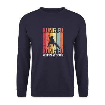 Kung Fu – Martial Art Vintage Combat Sprüche - Unisex Pullover - Navy - Vorne - Alina (178cm) & Michal (187cm)