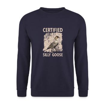 Silly Goose Dumme Gans Sprüche - Unisex Pullover - Navy - Vorne - Alina (178cm) & Michal (187cm)