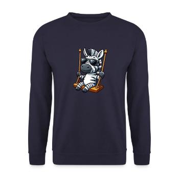Cute Zebra Swing Playground Cartoon - Unisex Sweatshirt - navy - Front - Alina (178cm) & Michal (187cm)