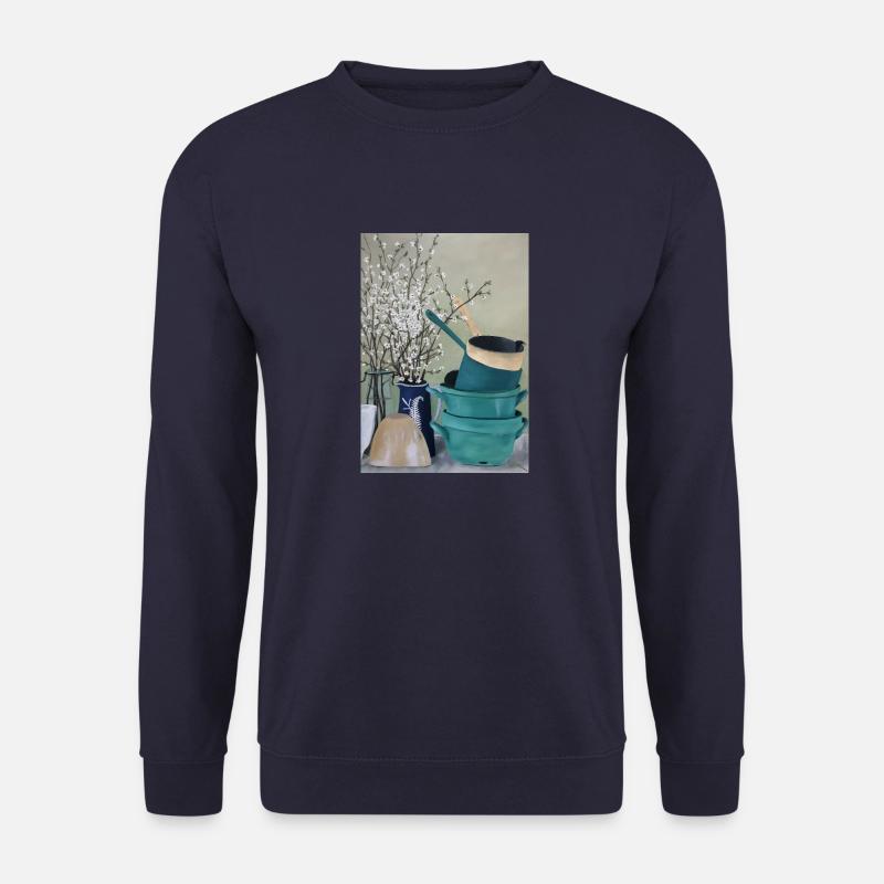 Ölgemälde Kunst Stillleben Küche Vintage Blüten - Unisex Pullover - Navy