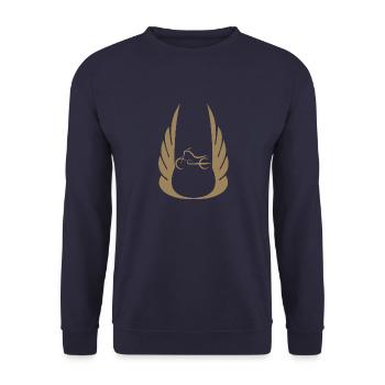 GOLDENES LOGO OHNE TRANSPARENTEN SCHRIFTZUG AUF DER RÜCKSEITE - Unisex Pullover - Navy - Vorne - Alina (178cm) & Michal (187cm)
