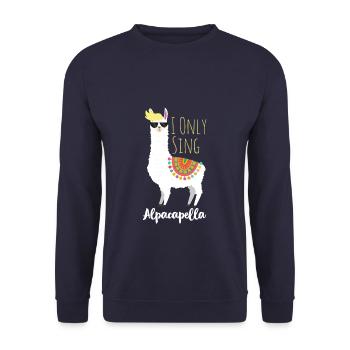 I only sing Alpacapella Alpaka Lama lustiges Shirt - Unisex Pullover - Navy - Vorne - Alina (178cm) & Michal (187cm)